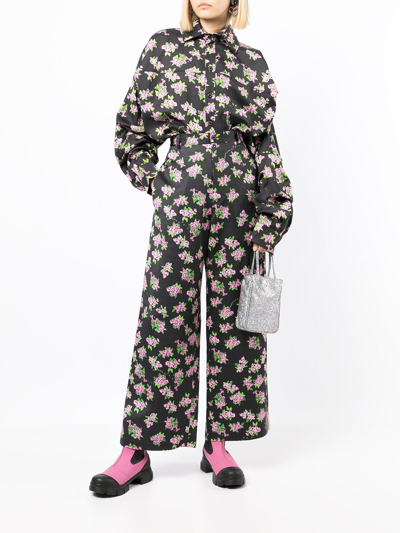 Natasha Zinko Floral Print Button Down Shirt In Black