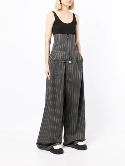 Shop Natasha Zinko Pinstripe-print Corset Boxy Trousers In Grey