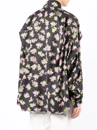 Natasha Zinko Floral Print Button Down Shirt In Black