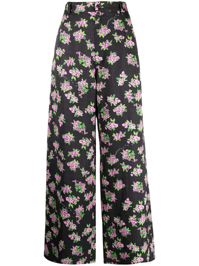 Shop Natasha Zinko Floral-print Cropped Trousers In Black