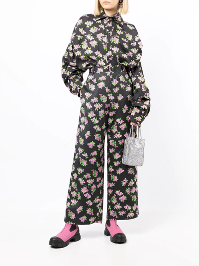 Natasha Zinko Floral-print Wide-leg Trousers In Black