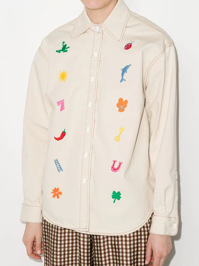 Shop Mira Mikati Sedona Embroidered-charm Shirt In Neutrals