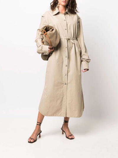 Shop Nanushka Belted Button-down Shirt Dress In Neutrals