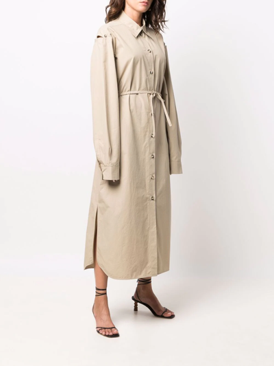 Shop Nanushka Belted Button-down Shirt Dress In Neutrals