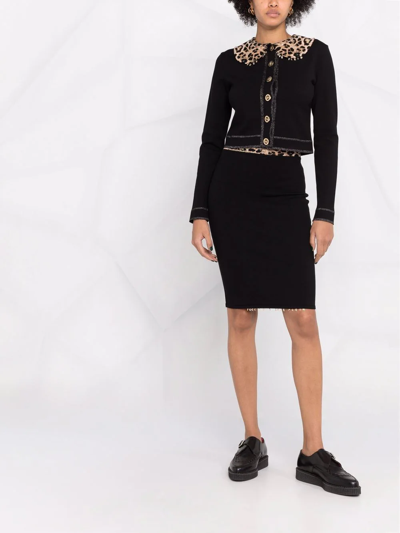 Philipp Plein Leopard Print Collar Cardigan In Black