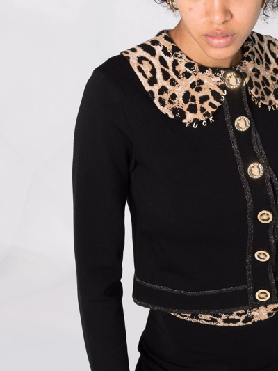 Philipp Plein Leopard Print Collar Cardigan In Black