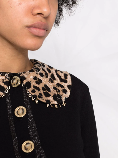Philipp Plein Leopard Print Collar Cardigan In Black