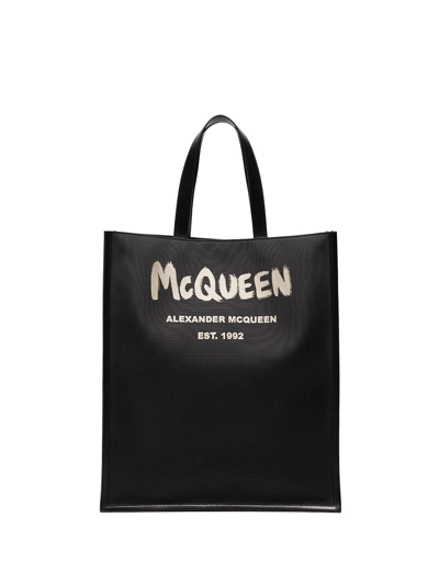 Shop Alexander Mcqueen Brushed Logo Tote Bag In Black