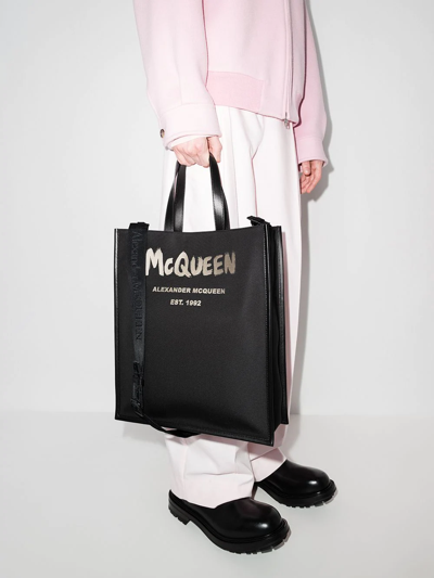 Shop Alexander Mcqueen Brushed Logo Tote Bag In Black