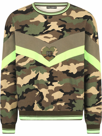 Dolce & Gabbana Logo-plaque Camouflage-print Sweatshirt In Brown