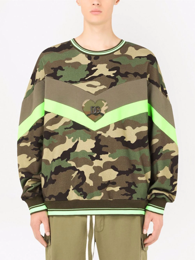 Dolce & Gabbana Logo-plaque Camouflage-print Sweatshirt In Brown