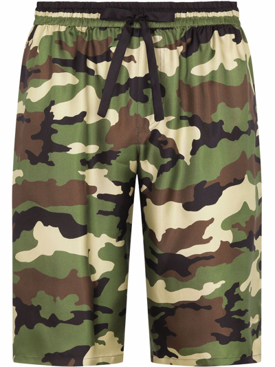 Shop Dolce & Gabbana Camouflage Silk Drawstring-waist Shorts In Green