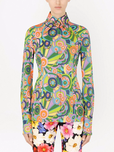 Shop Dolce & Gabbana Graphic-print Silk Shirt In Green