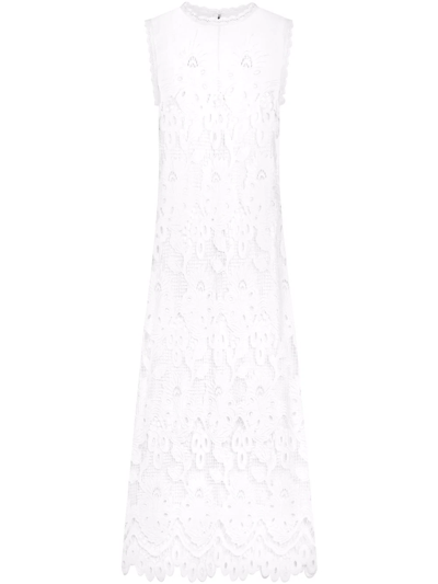 Shop Dolce & Gabbana Openwork Sleeveless Maxi Dress In White