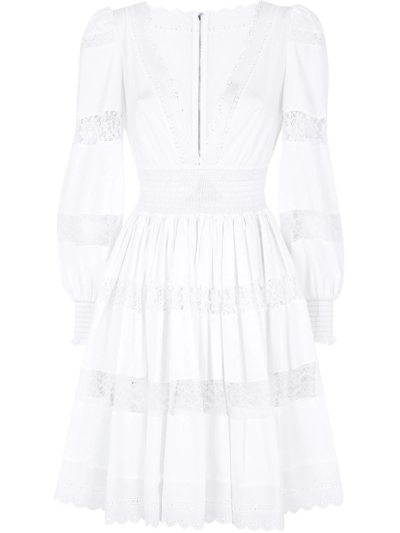 Shop Dolce & Gabbana Lace-panel Long-sleeve Dress In White