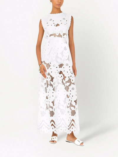 Shop Dolce & Gabbana Openwork Sleeveless Maxi Dress In White