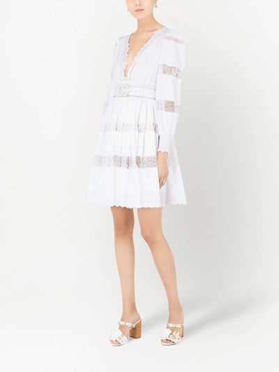Dolce & Gabbana Lace-panel Long-sleeve Dress In White