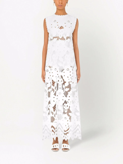 Shop Dolce & Gabbana Openwork Sleeveless Maxi Dress In White