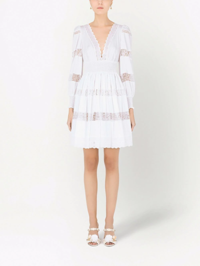 Shop Dolce & Gabbana Lace-panel Long-sleeve Dress In White