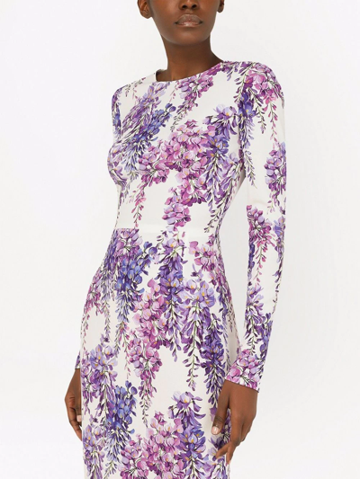 Shop Dolce & Gabbana Long-sleeve Graphic-print Dress In White