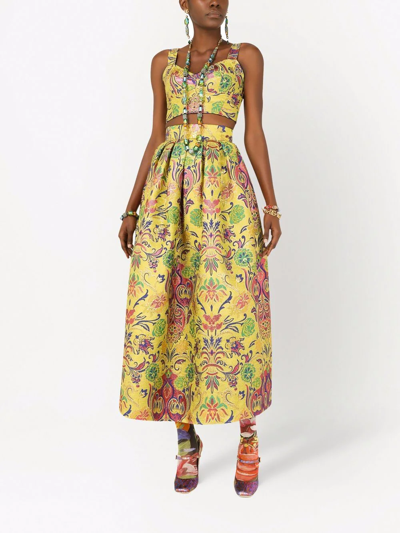 Dolce & Gabbana Paisley-print Silk Crop Top In Yellow