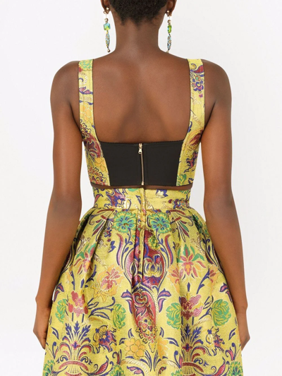 Dolce & Gabbana Paisley-print Silk Crop Top In Yellow