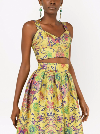 Dolce & Gabbana Paisley-print Silk Crop Top In Yellow