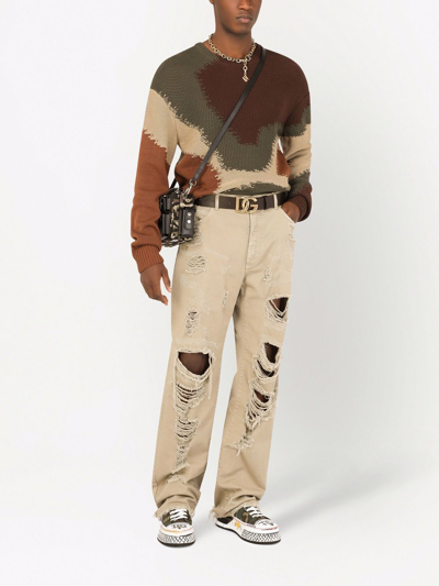 Shop Dolce & Gabbana Camouflage-knit Cotton Jumper In Brown