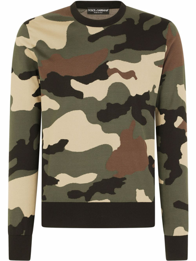 Shop Dolce & Gabbana Camouflage-pattern Silk Jumper In Green