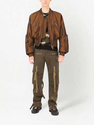 Dolce & Gabbana Silk Round-neck Sweater With Camouflage Intarsia In Green