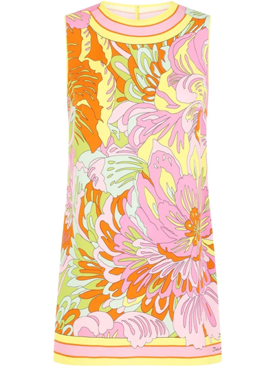 Shop Dolce & Gabbana Floral-print Silk Tunic Top In Orange