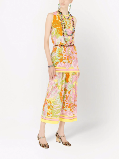 Shop Dolce & Gabbana Floral-print Silk Tunic Top In Orange