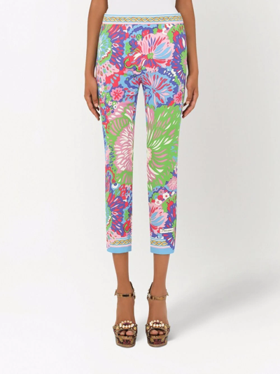 Shop Dolce & Gabbana Graphic-print Silk Trousers In Blue