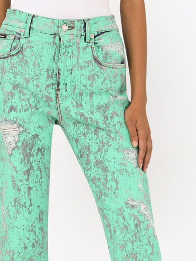 Shop Dolce & Gabbana Ripped-detail Denim Jeans In Green