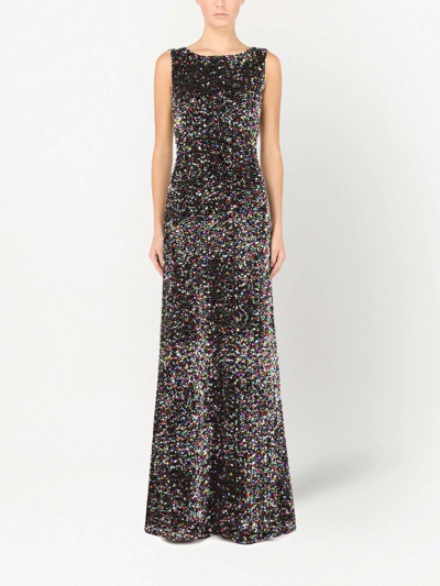 Shop Dolce & Gabbana Sequin-embellished Evening Dress In Black