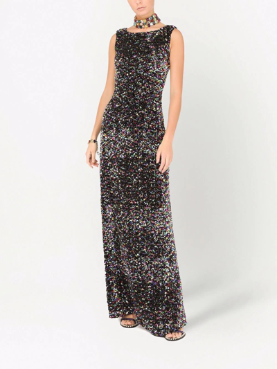 Shop Dolce & Gabbana Sequin-embellished Evening Dress In Black