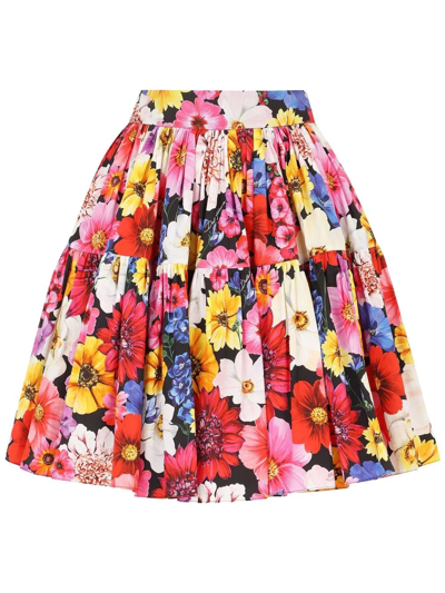 Shop Dolce & Gabbana Floral Pleated Skirt In Black