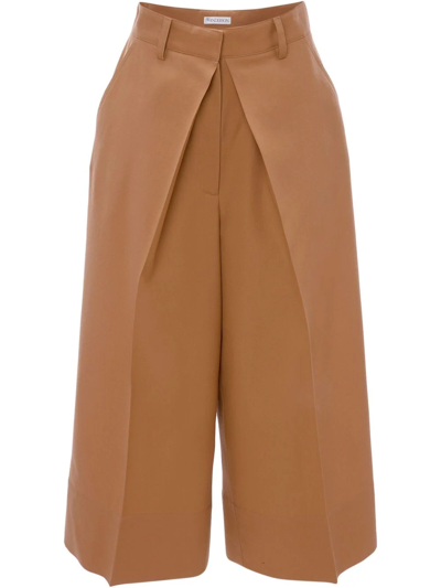 Shop Jw Anderson Pleat-front Wide-leg Cropped Trousers In Brown