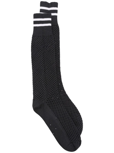 Brunello Cucinelli Striped Edge Mesh Socks In Grey