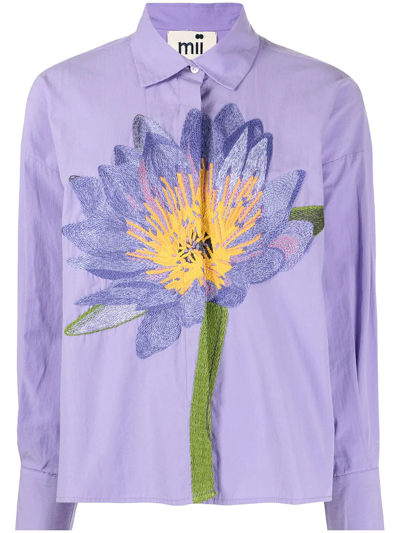 Shop Mii Floral-embroidered Cotton Shirt In Purple