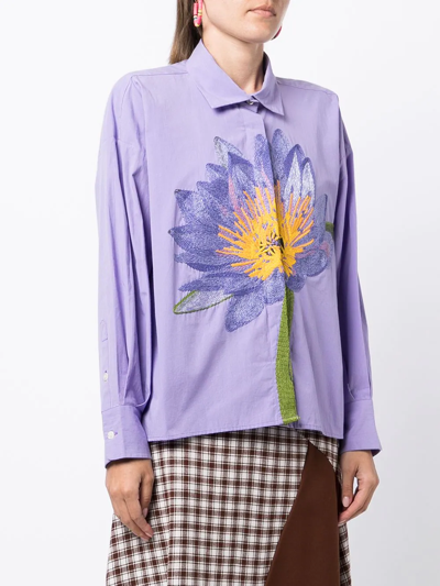 Shop Mii Floral-embroidered Cotton Shirt In Purple