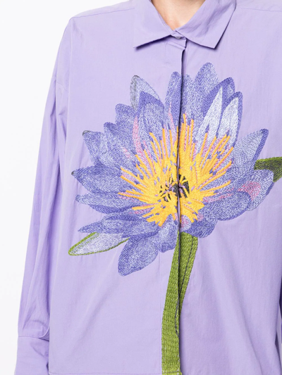 Shop Mii Floral-embroidered Cotton Shirt In Purple