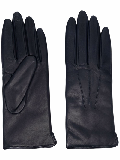 Shop Aspinal Of London Slim Leather Gloves In Blue