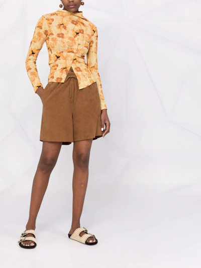 Shop P.a.r.o.s.h Elasticated Waistband Suede Shorts In Brown