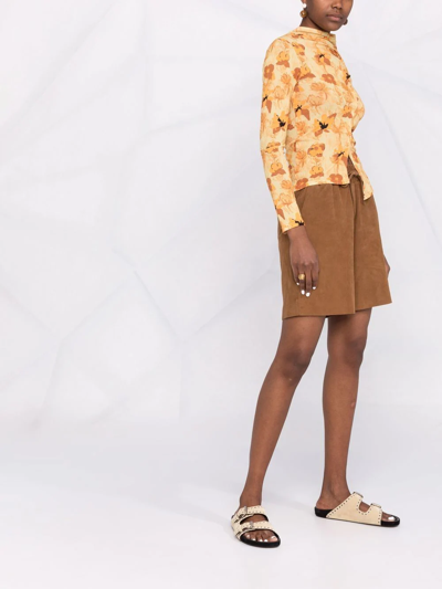 Shop P.a.r.o.s.h Elasticated Waistband Suede Shorts In Brown