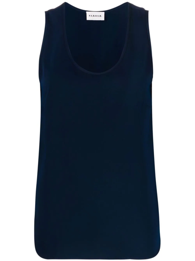 P.a.r.o.s.h Black Tank Top With Plunging U Neckline In Blue