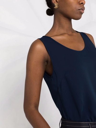 P.a.r.o.s.h Black Tank Top With Plunging U Neckline In Blue