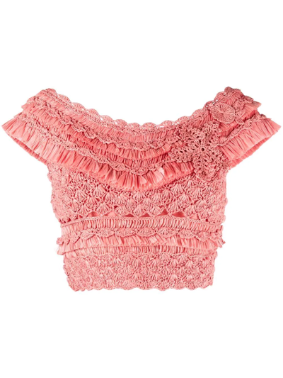 Shop Zimmermann Crochet Cotton Crop Top In Pink