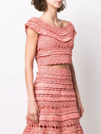 Shop Zimmermann Crochet Cotton Crop Top In Pink