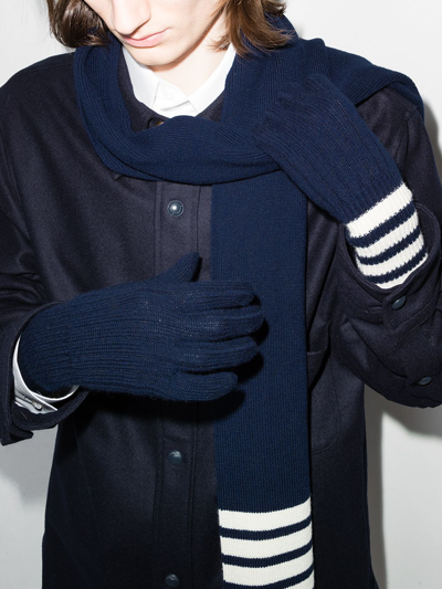 Thom Browne Cashmere Rib Gloves With 4 Bar Navy In Blue